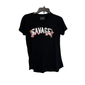 Modern Lux Black Savage Floral Short Sleeve Burnout Shirt Graphic Tee Womens XS